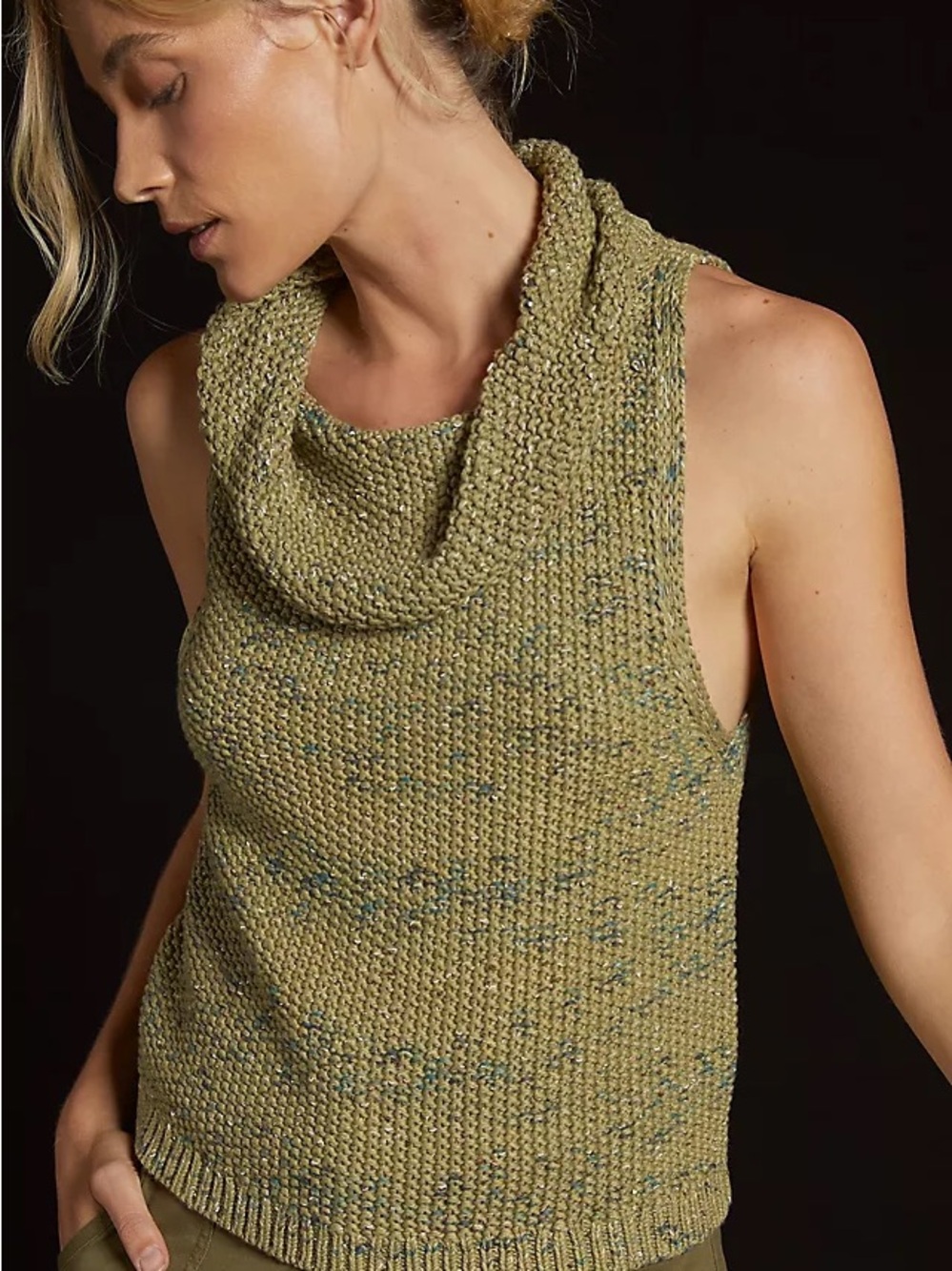 Anthropologie Pilcro Olive Speckled Cowl-Neck Sleeveless Sweater Tank
